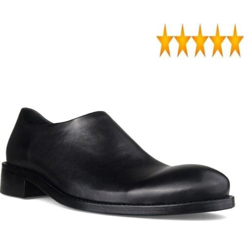 Genuine Business Slip-On Leather Mens Casual Round Toe Breathable Waterproof Natural Cowhide Vintage Male Active Shoes