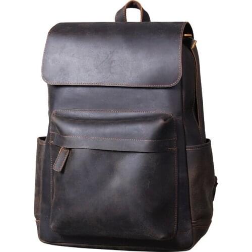 Backpack Men Casual Wild Laptop Bag Retro Crazy Horse Leather Schoolbag Male Travel Backpack First Layer Cowhide Classic New