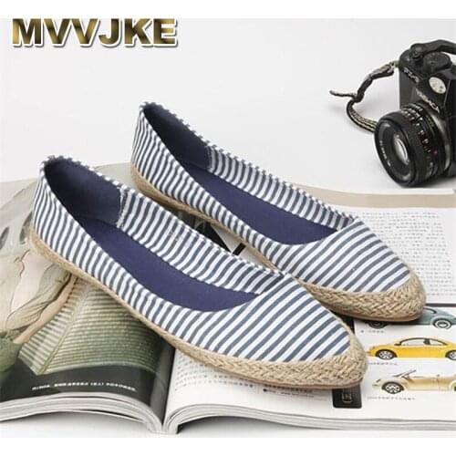 MVVJKESpringNew Luxury Womens FlatsShoes Blue Stripe PointedToe Woman Casual LoaferShoes Lady Shallow Breathable CanvasShoesE272