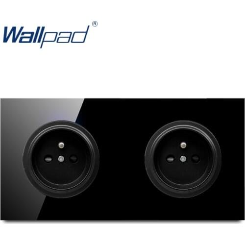 Wallpad Crystal Tempered Pure Black Glass Panel 16A Double EU French Standard Wall Power Socket Outlet Grounded