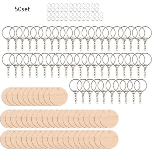 Natural Blank Wood Slices Wood Discs Tags Round Wooden Key Tags Blank Wooden Key Chain Wood Keychain Supplies