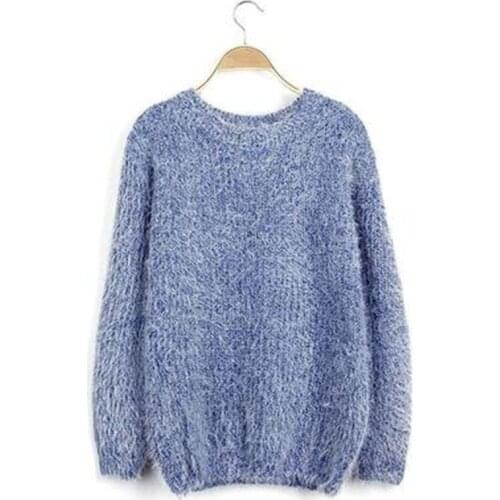 New Mohair Pullover Fashion Solid Color Round Neck Womens Bottoming Sweater Loose Long-Sleeved Commuter Top Vestidos De Muje