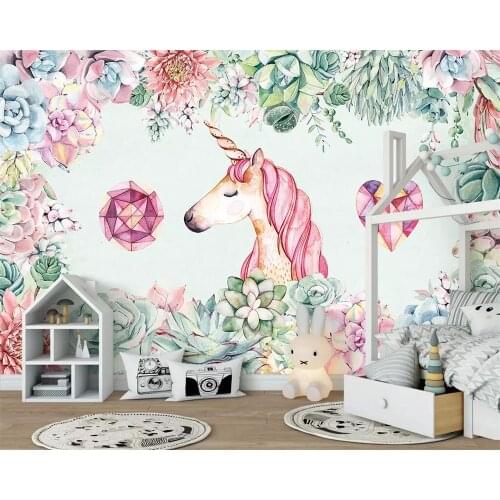 Beibehang 3d papel de parede Custom wallpaper succulent unicorn childrens room background wall decoration mural 3d wallpaper
