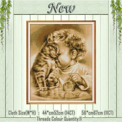 Overturned cup girl cat decor paintings counted printed on the canvas DMC 11CT 14CT kits Cross Stitch embroidery needlework Sets