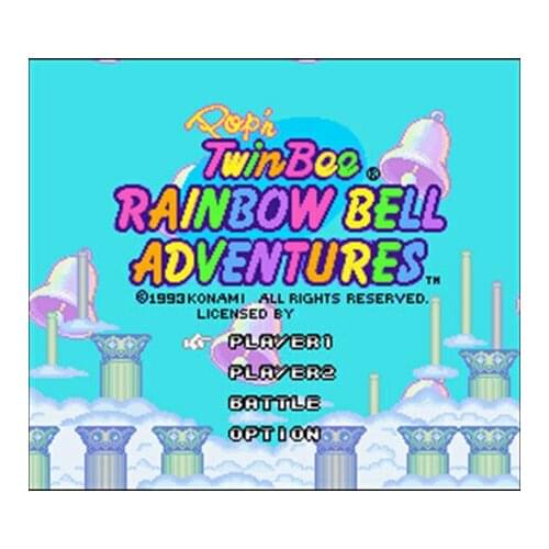 Pop'n Twinbee - Rainbow Bell Adventures NTSC Version 16 Bit 46 Pin Big Gray Game Card For USA Game Players