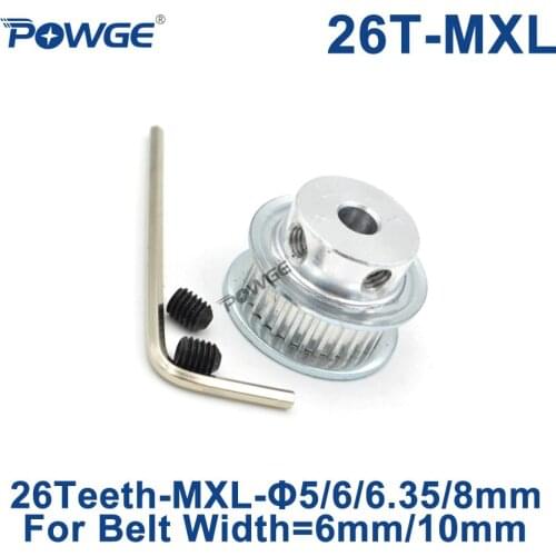 POWGE Inch Trapezoid 26 Teeth MXL synchronous pulley Bore 5/6/6.35/8mm for width 6mm 10mm MXL Timing Belt Gear wheel 26teeth 26T