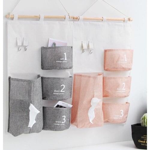 Simple Hanging bag cotton and linen imitation linen art wall storage bag home decoration storage paper towel set hanging bag