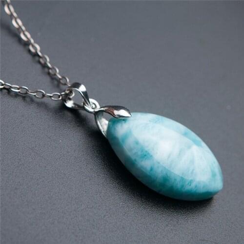Drop Shipping Natural larimar Pendant Bead Popular Leaf Shaped 23*15*7mm larimar Beautiful White Blue Women Charm stone Necklace