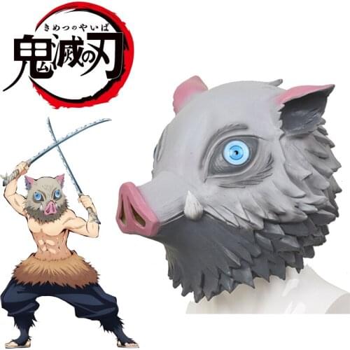 Reneecho Demon Slayer Cosplay Hashibira Inosuke Mask Scary Halloween Latex Masks Pig head