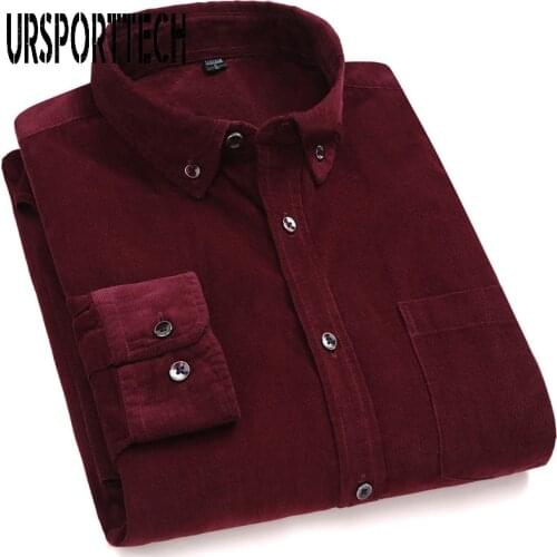 Cotton Corduroy Shirt Men Solid Color Long Sleeve Button Collar Quality Warm Regular Fit Simple Business Dress Men Casual Shirts