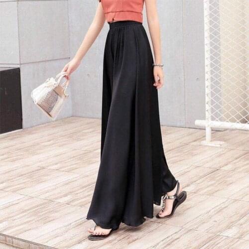 Chiffon Wide-leg Pants Summer Thin Casual Women Korean Loose White Black Elastic High-waist Straight Long Pants Plue Size X190