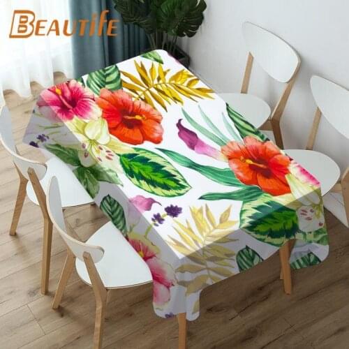 Tropical Plant Leaves Tablecloth Waterproof Oxford Fabric Printed Table Cloth Household Dining Room Table Cover Banquet Party