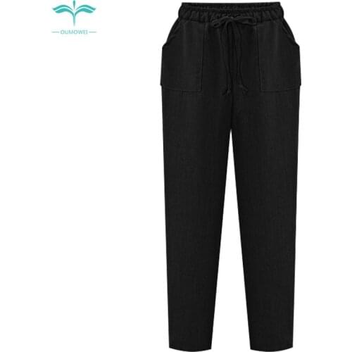 OUMOWEI Womens Trousers 2018 New Fashion Harem Pants High Waist Solid Color Casual Pants Slim Pencil Pants M To 6XL Size