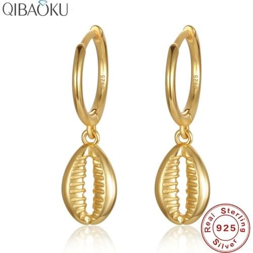 Sterling SIlver 925 Hoop Earrings Big Shell Shape Gold Earrings Fashion Circle Earrings Fine Jewelry for Women