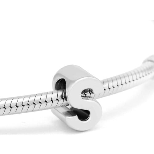 Fit Pandora Bracelet DIY Letter S Charm S925 Sterling Silver 26 Alphabet A-Z Beads for Jewelry Making 02LE17S