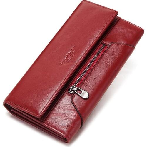 RFID Blocking Womens Wallet Genuine Leather Vintage Long Clutch Zipper Wallet Female Coin Purse Card Holder Fashion Money Clips