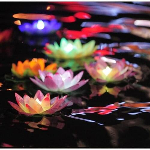 1 Pcs LED Romantic Lotus Lamps Electronic Candle Colorful Lotus Lamp Water Floating Candle Light Birthday Wedding Party Decor