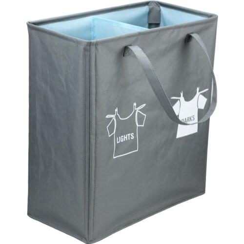 2 PCS / LOT Korean Style Folding Dirty Clothes Big Laundry Basket Double Section Storage Laundry Hamper Toy Basket