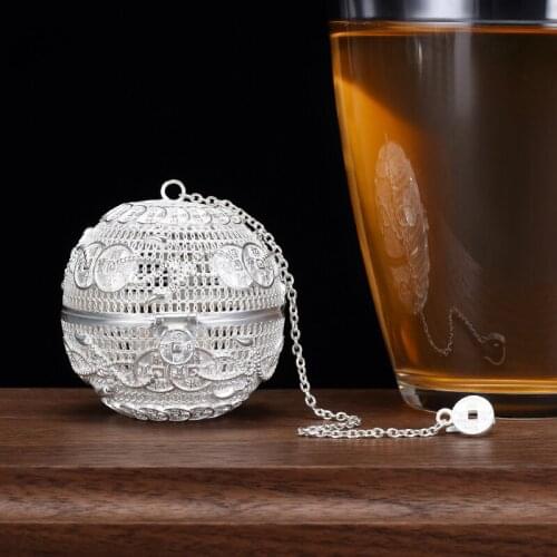 Ag999 Sterling Silver Tea Mesh Infuser Sphere Strainer Handmade Wire Inlay Tea Filter Locking Spice Kitchen Tools