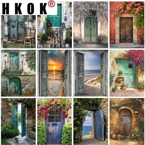 HKOK 5D DIY Diamond Painting Cross Stitch Full Square Diamond Embroidery Door Landscape Picture Of Rhinestones Home room Decor