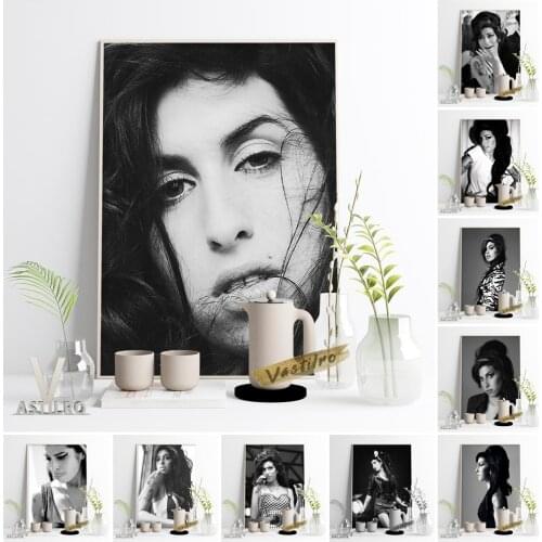 Amy Winehouse Singer Retro Print Poster Jazz Music Legends Wall Art Decor Vintage Photograph Black White Wall Stickers Fans Gift