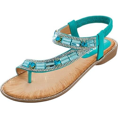 Size 36-42 Summer Ladies Shoes Bohemian Women Flat Sandals Fashion Rhinestone Flip Flops Sandalias Slip On Women Shoes WSH3992