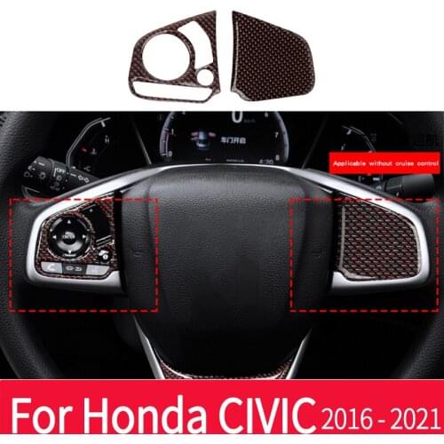 Real Carbon Fiber Steering Wheel Button Frame Cover Trim Media Panel Sticker Decoration for Honda Civic 10th Gen 2016-2021