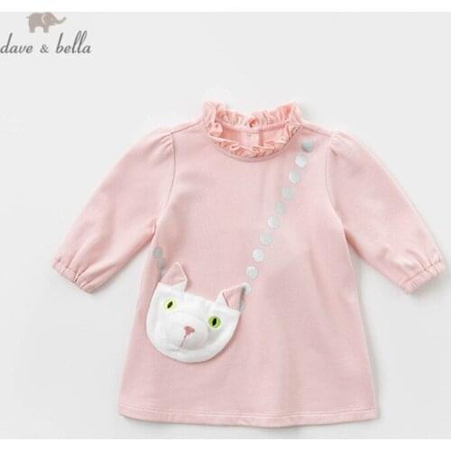 DB13619 dave bella spring baby girls princess cartoon ruched dress children fashion party dress kids infant lolita clothes