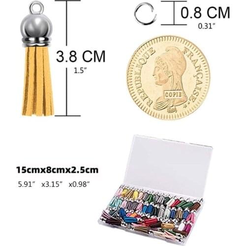 E56A 38mm Vintage Leather Tassels with Open Jump Rings for DIY Jewelry Making Keychain Cellphone Straps Pendant Accessories