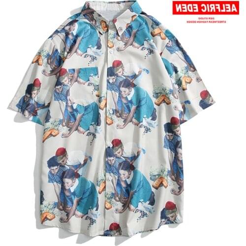 Character Print Hawaii Beach Shirts 2021 Streewear Men Casual Vacation Hawaiian Short Sleeve Fashion Summer Shirt