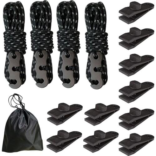 Camping Tent Sets 4pcs Camping Tent Windproof Rope with S-Shaped Fixing Buckle Outdoor Hiking Canopy Awing Tarp Hooks Accessor