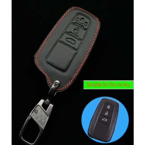Leather Key Case For Toyota Camry Chr Corolla Rav4 Avalon Land Cruiser Prado Prius Remote Fob Cover 3 Button 2018 2019 2020