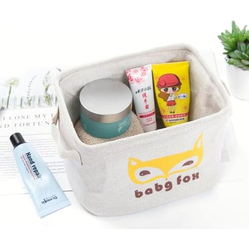 Lovely Printing Desktop Storage Basket Waterproof Organizer Sack Cotton Linen Sundries Storage Box Closet Toiletries Storage Bag