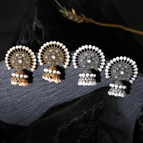 Retro Style Fashion Bohemian Pendant Sector Earrings Gold Color Silver Color Pearl Decoration Bell Beads Tassel Earrings 2021