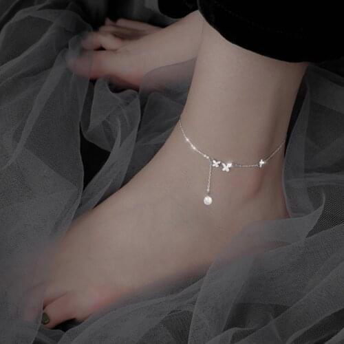 925 Sterling Silver Tassel Butterfly Charm Pendant Anklet Party Engagement Jewelry For Women Girls Gift sl181