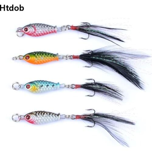Htdob 4pcs Feather Tail Streamer Minnow 8# Hook 6g fly fishing lures 3D Eyes Artificial fishing lure
