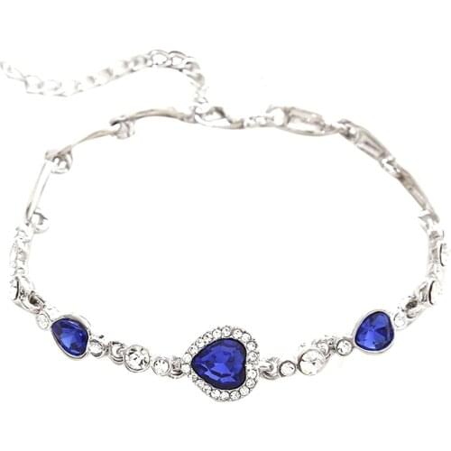 Natural Crystals Bracelets For Women Ocean Blue Rhinestone Heart Bangle Bracelet Elastic Romantic Luxury Jewelry Adjustable Rope