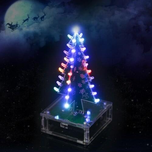 Three-Dimensional 3D Christmas Tree LED DIY Kit Red/Green/Yellow LED Flash Circuit Kit New Year Electronic Fun Suite with Music