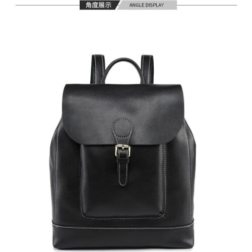 184 New fashion women solid cow leather backpack teenager outdoor casual bags
