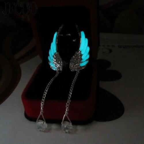 2019 new Fashion Women Luminous Angel Wings Earrings Crystal Feather Ear Cuff Long Tassels Jewelry Gifts For Dropshipping