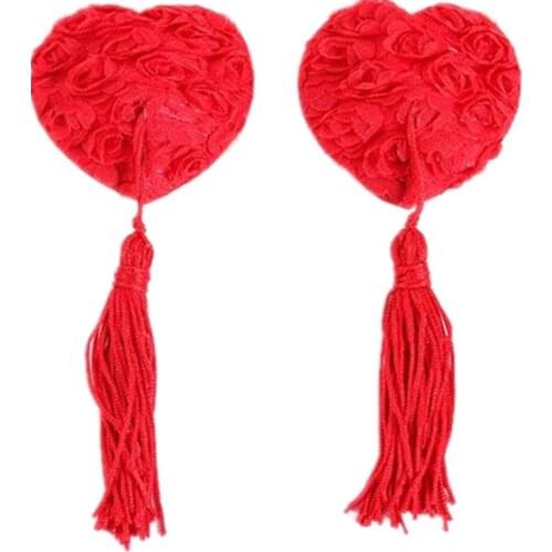 New Christmas Ladies Sexy Fur Red Ribbon Stick On Pasties Breast Petals Nipple Covers Clubwear Nipple Cover Pasties milk paste