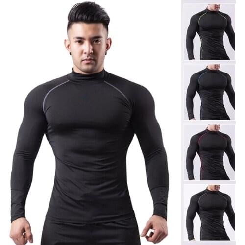 Workout Clothes Men 's High-neck Stretch PRO Tights Sweats Training Quick-drying T-shirt Sportswear Gym Clothing