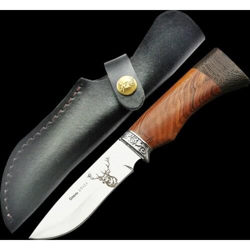 ToughKeng 440C Steel Hunting Fixed Blade Knives Wild Deer Wenge Wood Handle Outdoor Survival Utility Knife with Sheath