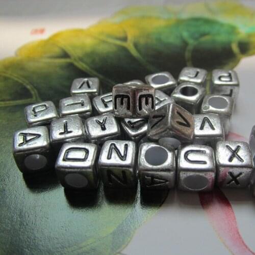 Wholesale 6x6mm Silver Cubic Alphabet Letter Acrylic Loose Spacer Beads for DIY Loom Band Bracelet Making Beads 500pcs LB-02