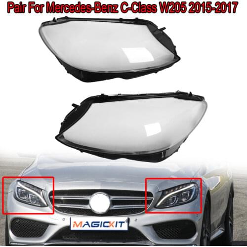 MagicKit 2X Front Headlight Cover Lamp Lens For Mercedes-Benz W205 C180 C200 C300 2015-17