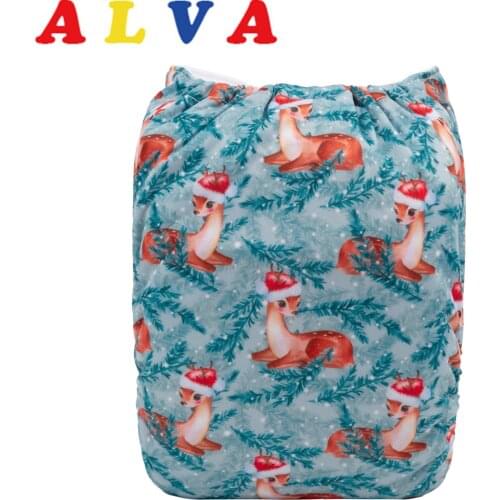 ALVABABY Snaps Adjustable Baby Nappy Reusable Eco-friendly Christmas Modern Cloth Nappy with 1pc Insert