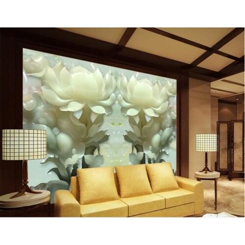 Custom photo wallpaper 3D stereoscopic White jade lotus 3d wallpaper Eurpean minimalist bedroom living room TV backdrop