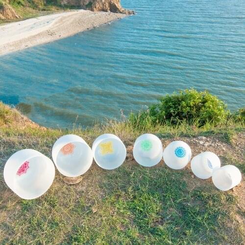 7 PCS Chakra design set of 7 PCS 6"-12" Note CDEFGAB Frosted Quartz Crystal Singing Bowl