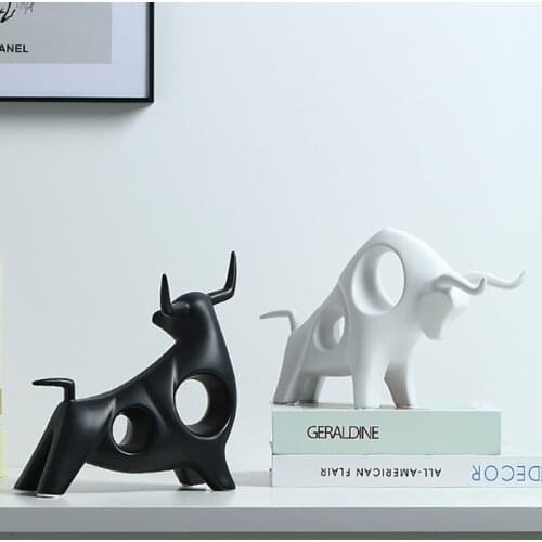 SIMPLE ART CERAMIC BLACK BULL CRAFTS DECORATION ABSTRACT LIVING ROOM OFFICE ANIMAL STATUE DECORATION HOME DECORATION ACCESSORIES