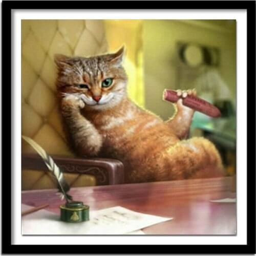 Needlework Diamond Embroidery Cute Cat Eat Sausage Thinking Diamond Painting Cross Stitch Picture Of Rhinestone Full Drill BJ205